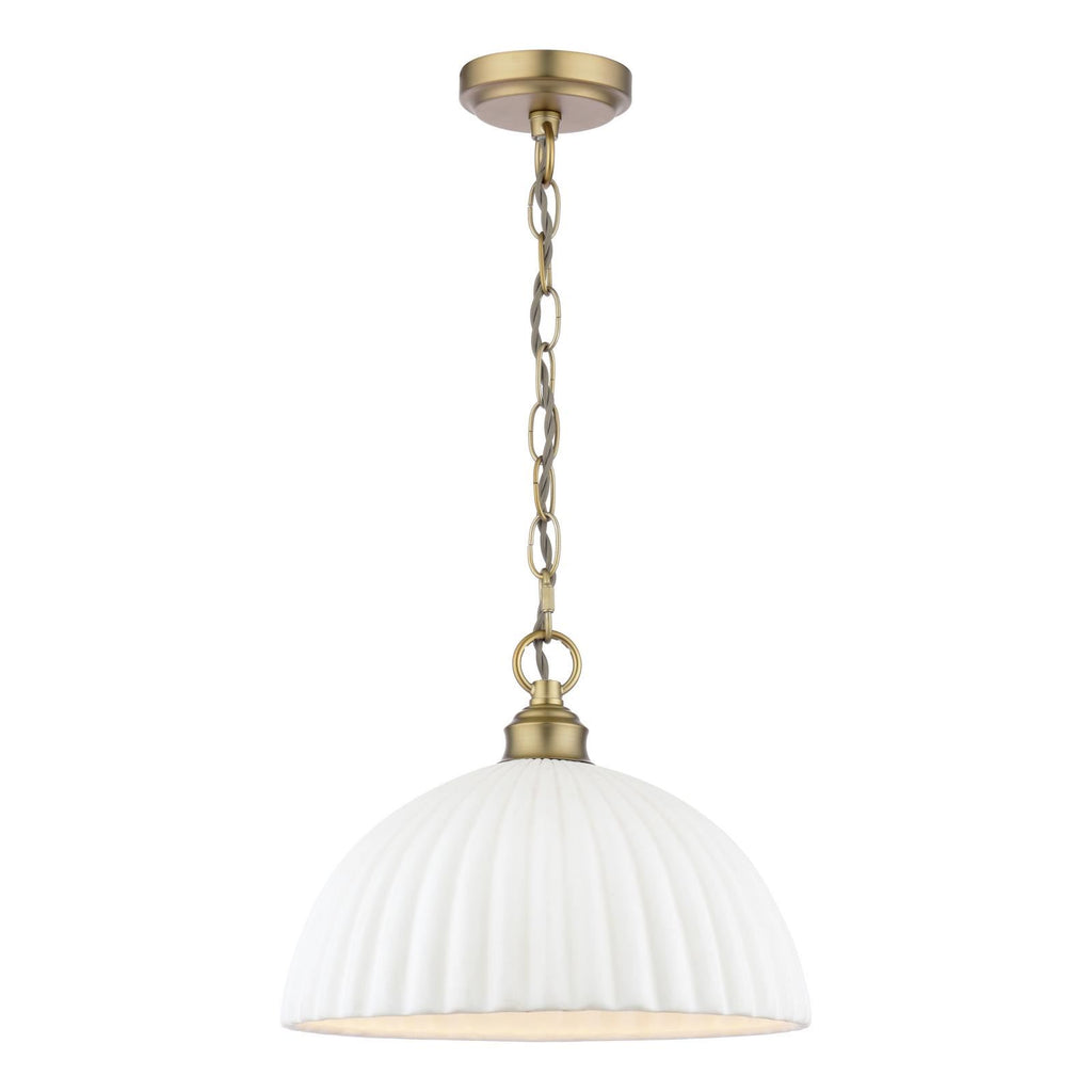 Laura Ashley Durford Large Pendant Matt Antique Brass and White LA3756726-Q