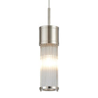 Pillar Bathroom Single Ceiling Pendant Light In Polished Nickel And Clear Glass Rods IP44 E14