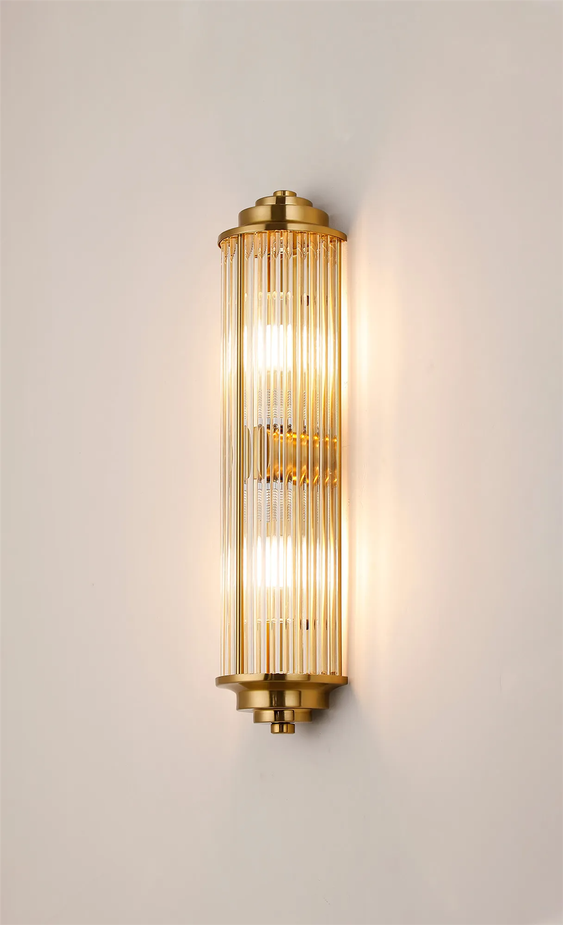 Pillar 2 Light Bathroom Wall Light In Gold And Clear Glass Rods IP44 G9