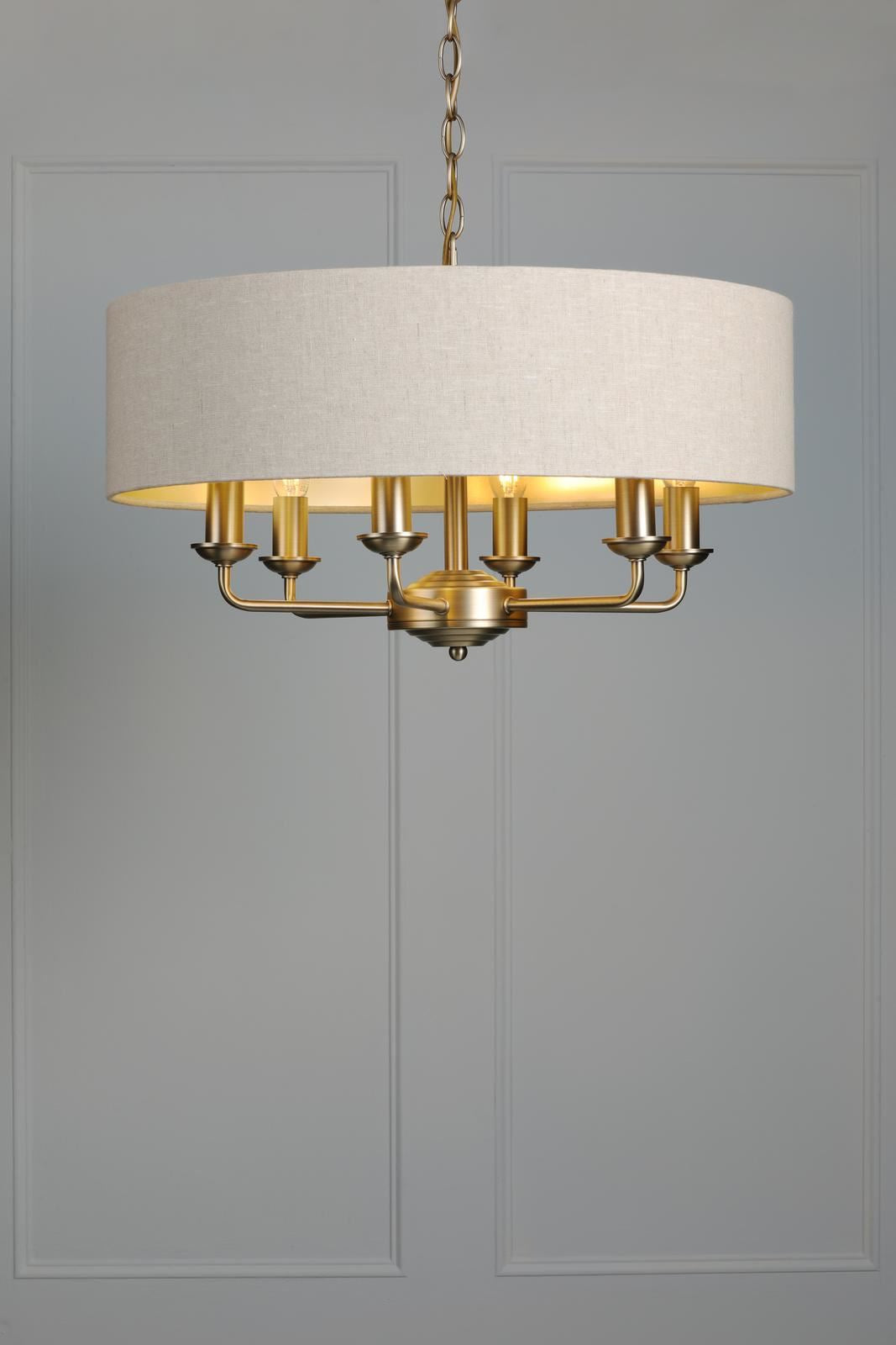 Laura Ashley Sorrento 6 Light Chandelier Matt Antique Brass With Natural Shade LA3756752-Q