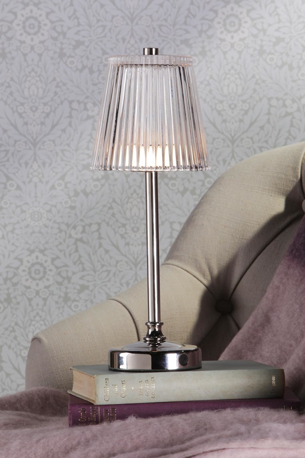 Laura Ashley Callaghan Rechargeable Table Lamp Polished Nickel and Ribbed Glass LED LA3756661-Q