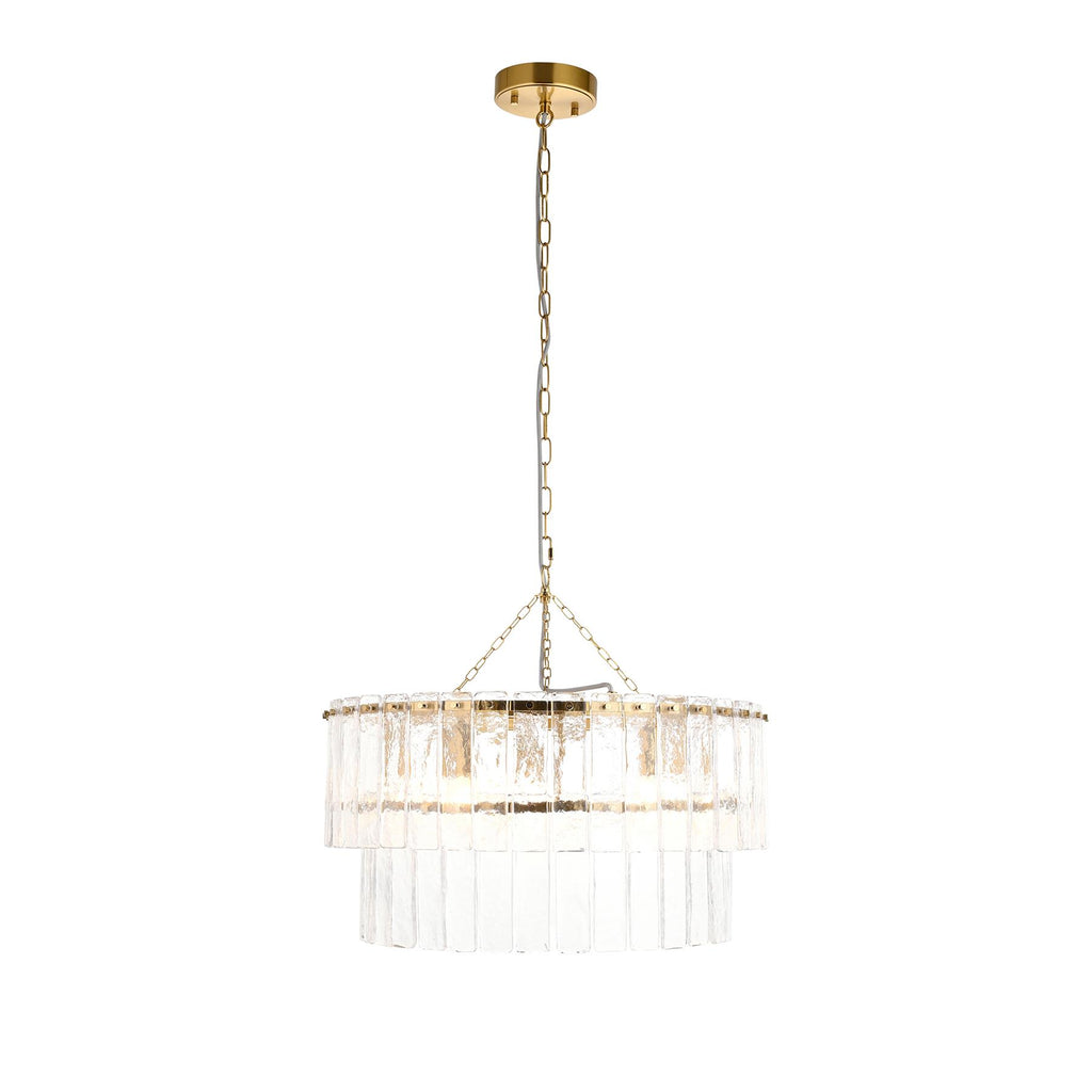 Karine 5 Light Tiered Pendant In Brushed Aged Brass With Textured Glass 118469