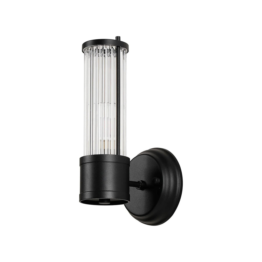Pillar 1 Light Bathroom Wall Light In Satin Black And Clear Glass Rods IP44 E14
