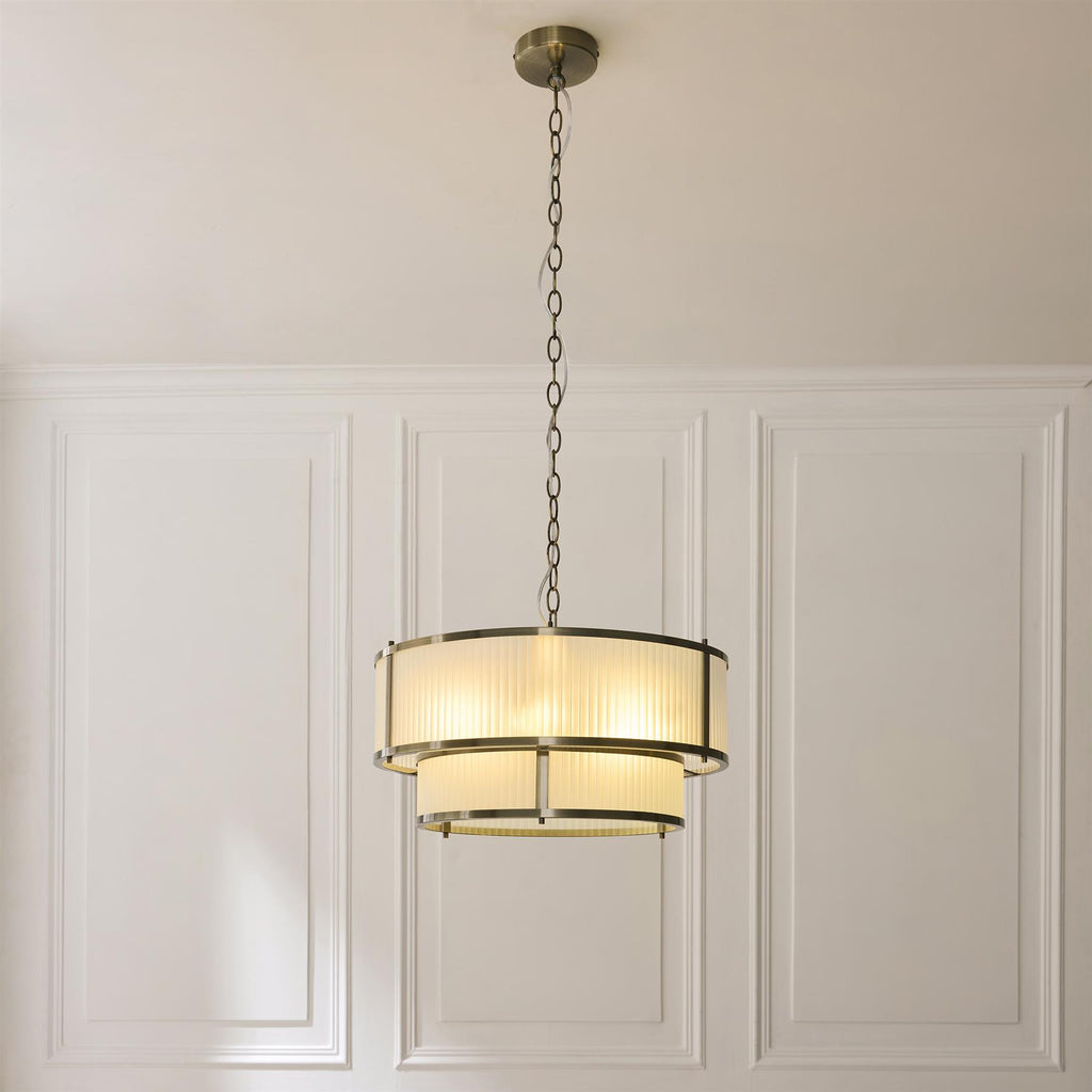 Ridgeton 5 Light Tiered Ceiligng Pendnat In Antique Brass With Frosted Glass 119459