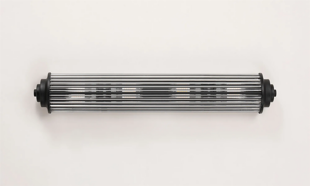 Pillar 4 Light Bathroom Wall Light In Satin Black And Clear Glass Rods IP44 G9