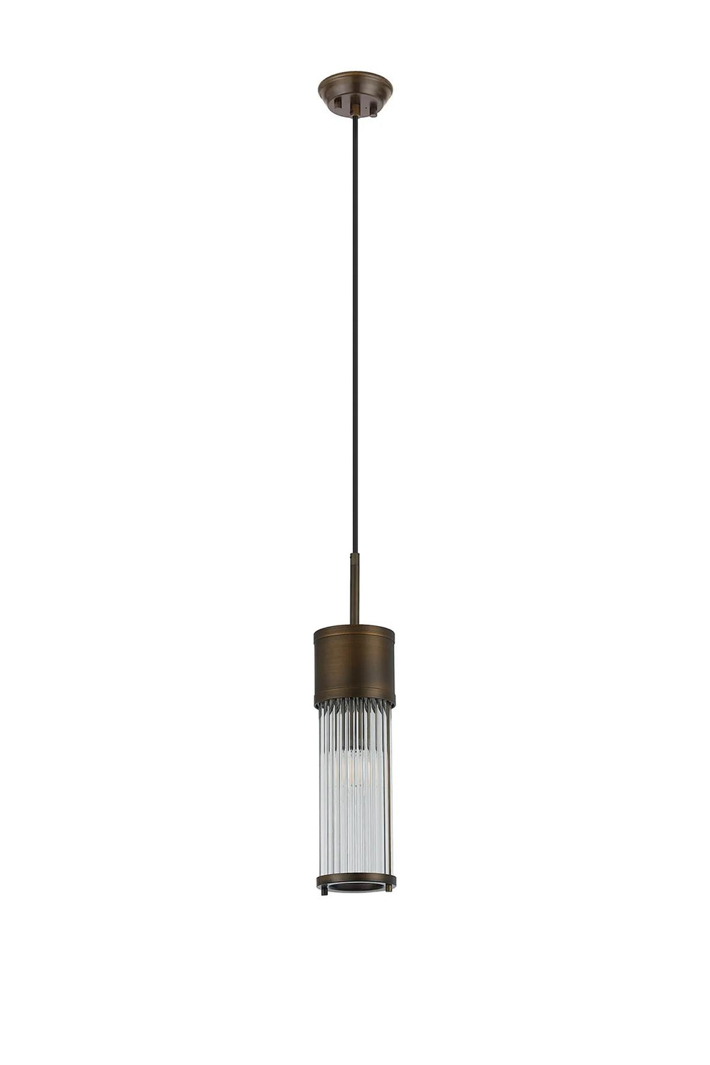 Pillar Bathroom Single Ceiling Pendant Light In Bronze And Clear Glass Rods IP44 E14