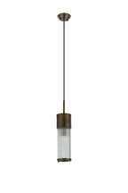 Pillar Bathroom Single Ceiling Pendant Light In Bronze And Clear Glass Rods IP44 E14