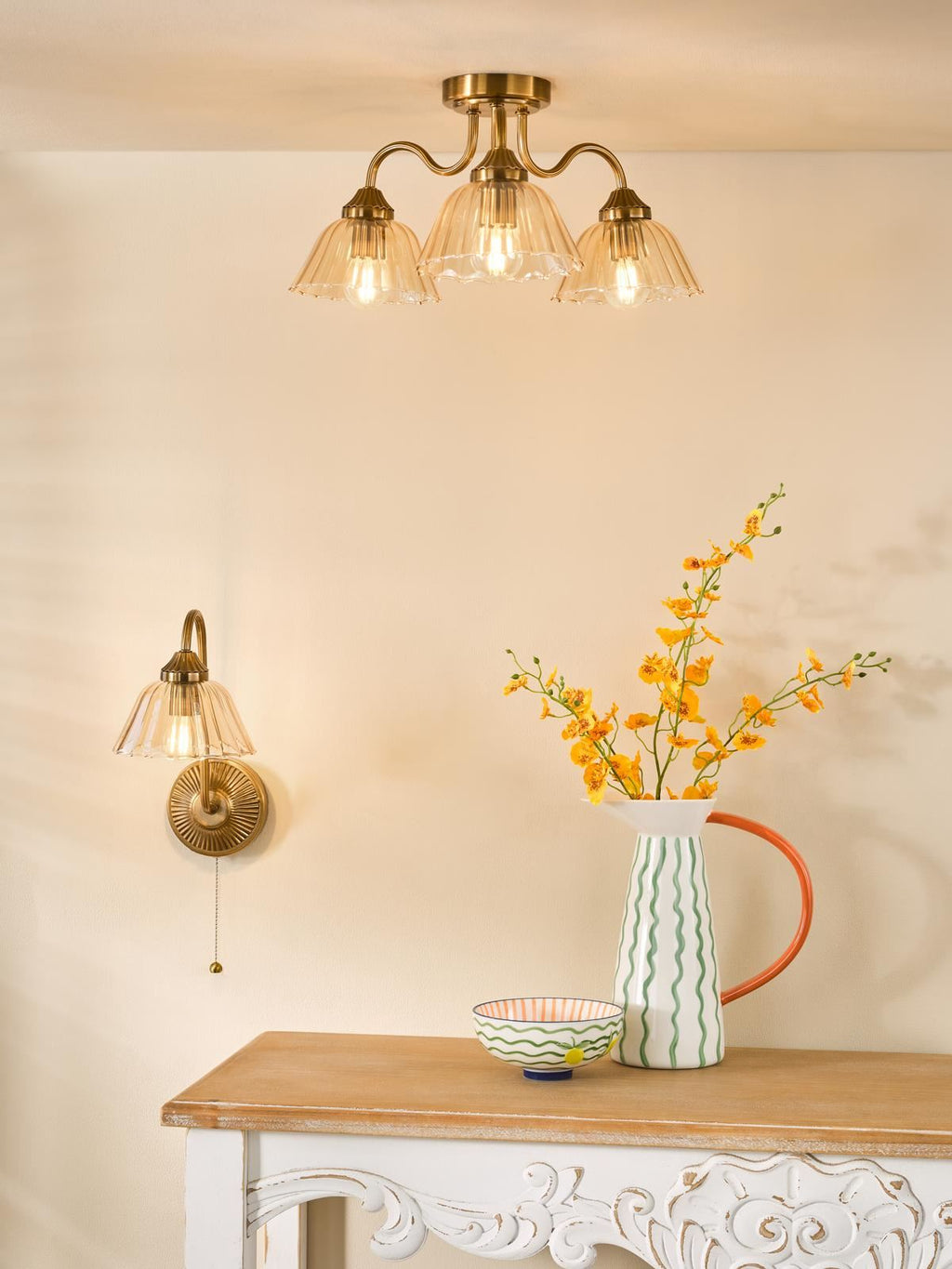Erika 3 Light Semi-Flush Antique Bronze and Amber Glass ERI5363