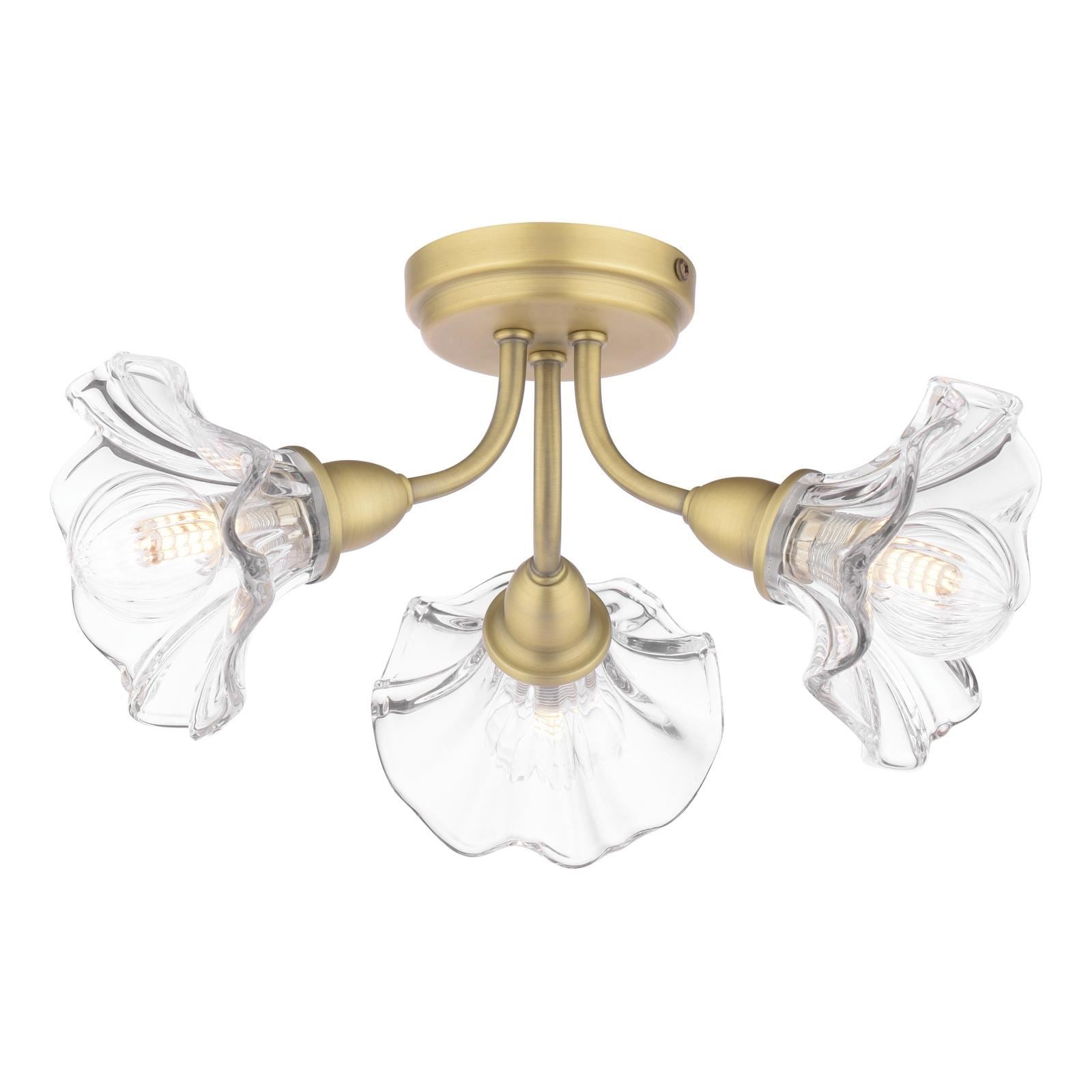 Laura Ashley Kerswell 3 Light Semi-Flush Matt Antique Brass and Glass LA3756658-Q