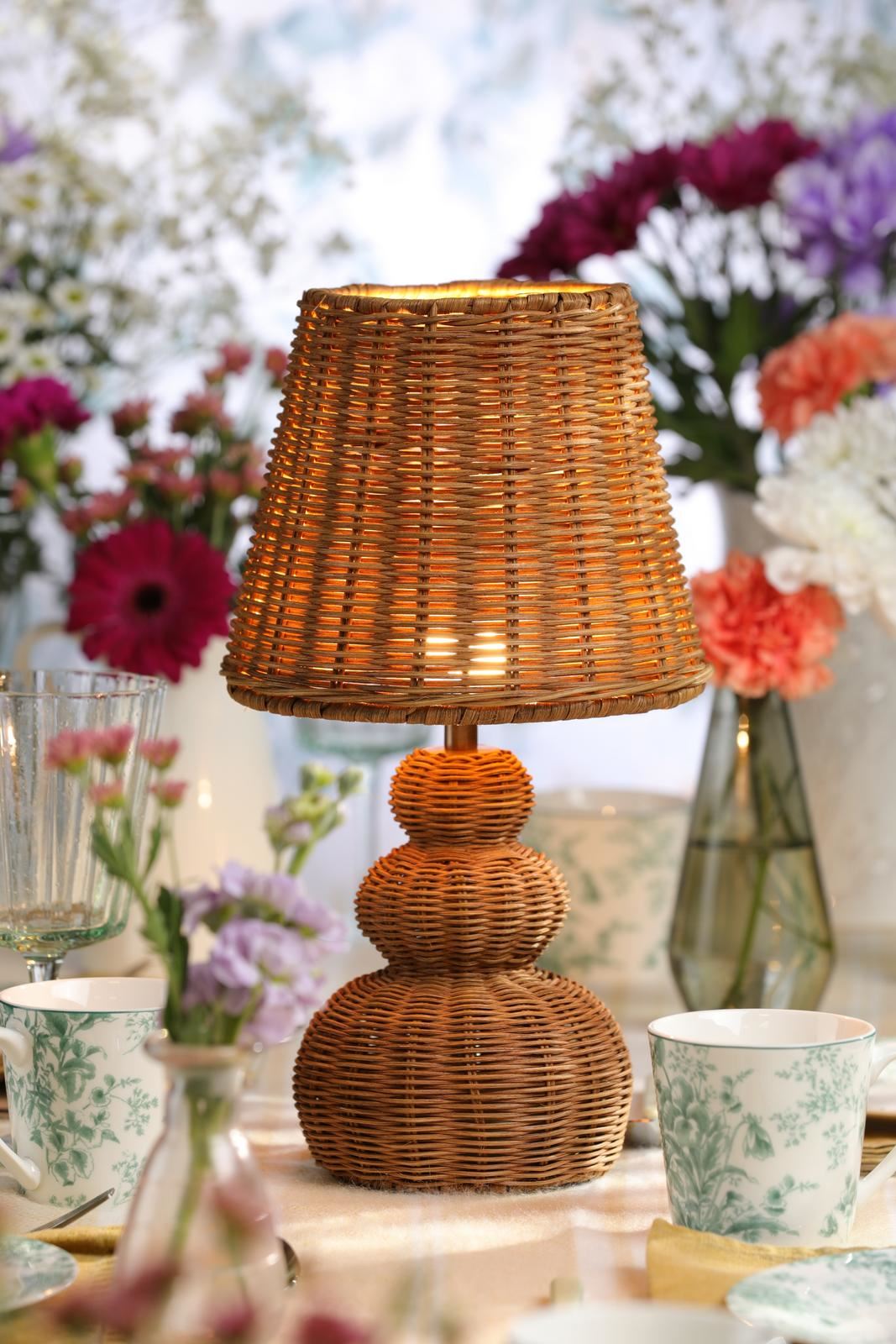 Laura Ashley Hasfield Rechargeable Table Lamp Natural Rattan With Shade LED LA3756748-Q