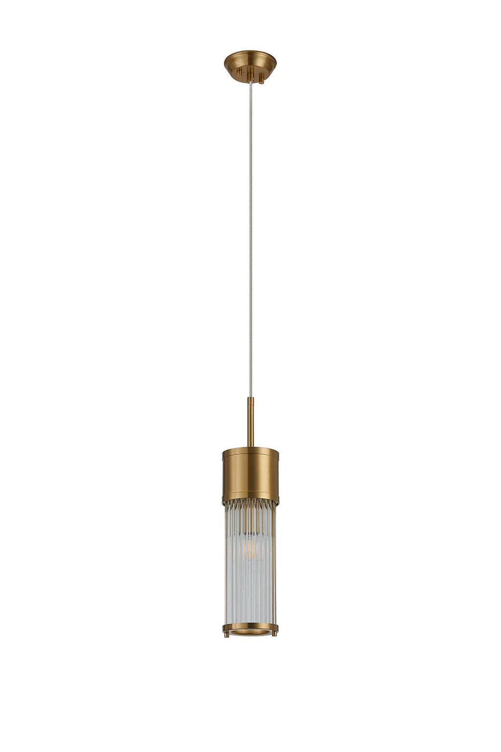 Pillar Bathroom Single Ceiling Pendant Light In Gold And Clear Glass Rods IP44 E14