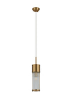 Pillar Bathroom Single Ceiling Pendant Light In Gold And Clear Glass Rods IP44 E14