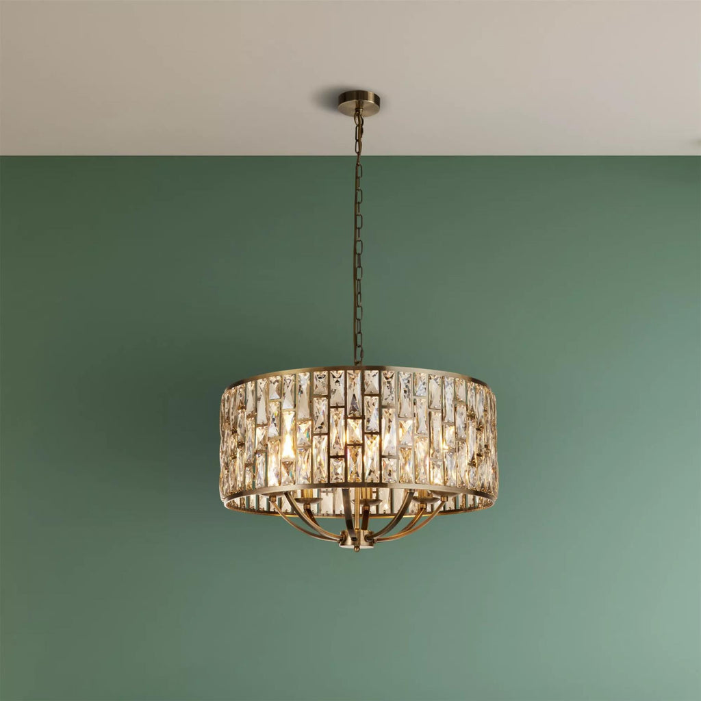 Bijou 8 Light Ceiling Pendant Light In Antique Brass Finish With Crystal Glass 6588-8AB