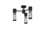 Pillar 3 Light Bathroom Semi Flush Ceiling Light In Satin Black And Clear Glass Rods IP44 E14