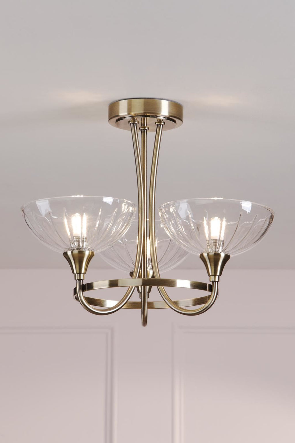 Laura Ashley Wellham 3 Light Semi-Flush Antique Brass and Ribbed Glass LA3756683-Q