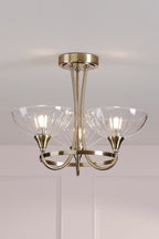 Laura Ashley Wellham 3 Light Semi-Flush Antique Brass and Ribbed Glass LA3756683-Q