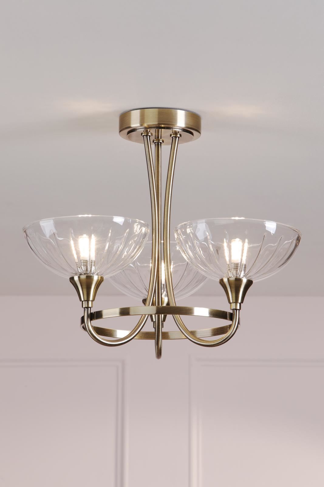 Laura Ashley Wellham 3 Light Semi-Flush Antique Brass and Ribbed Glass LA3756683-Q