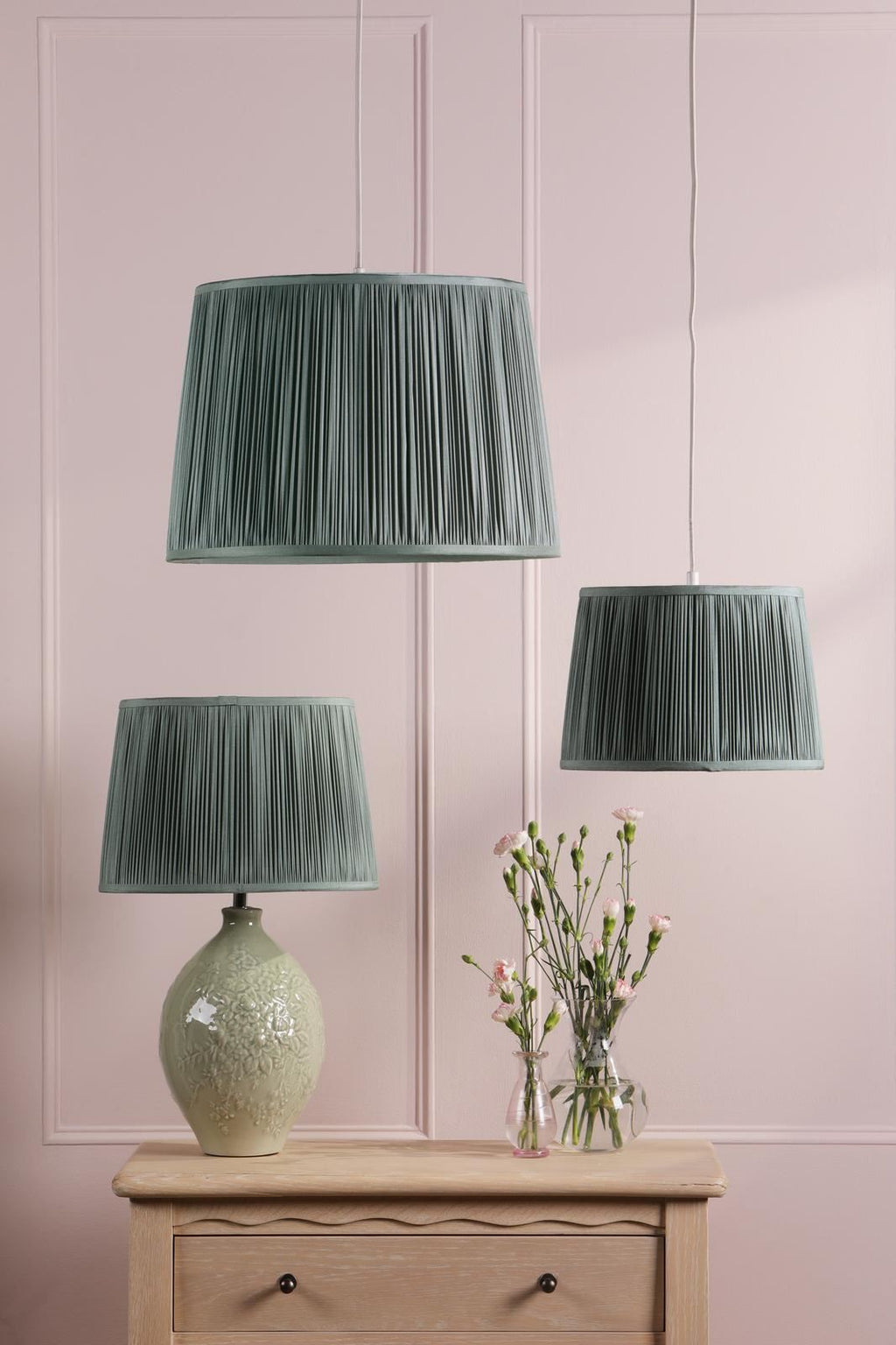 Laura Ashley Hemsley Green 100% Silk Tapered Drum Shade 40cm/16 inch LA3756667-Q