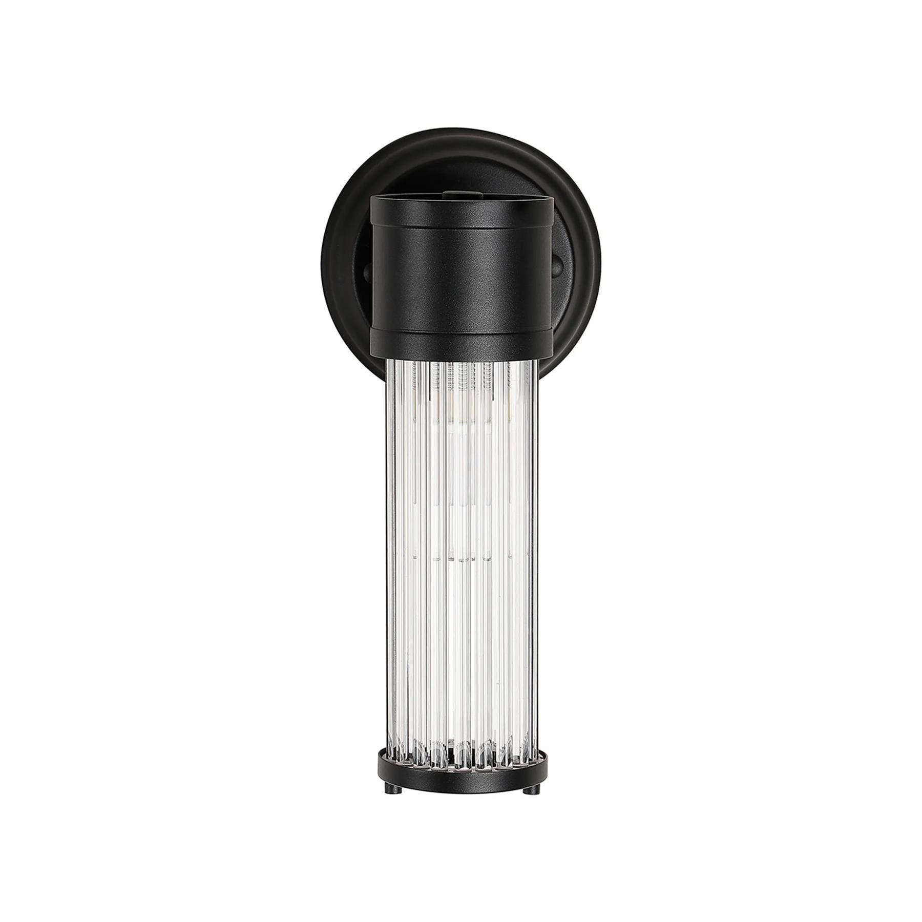 Pillar 1 Light Bathroom Wall Light In Satin Black And Clear Glass Rods IP44 E14
