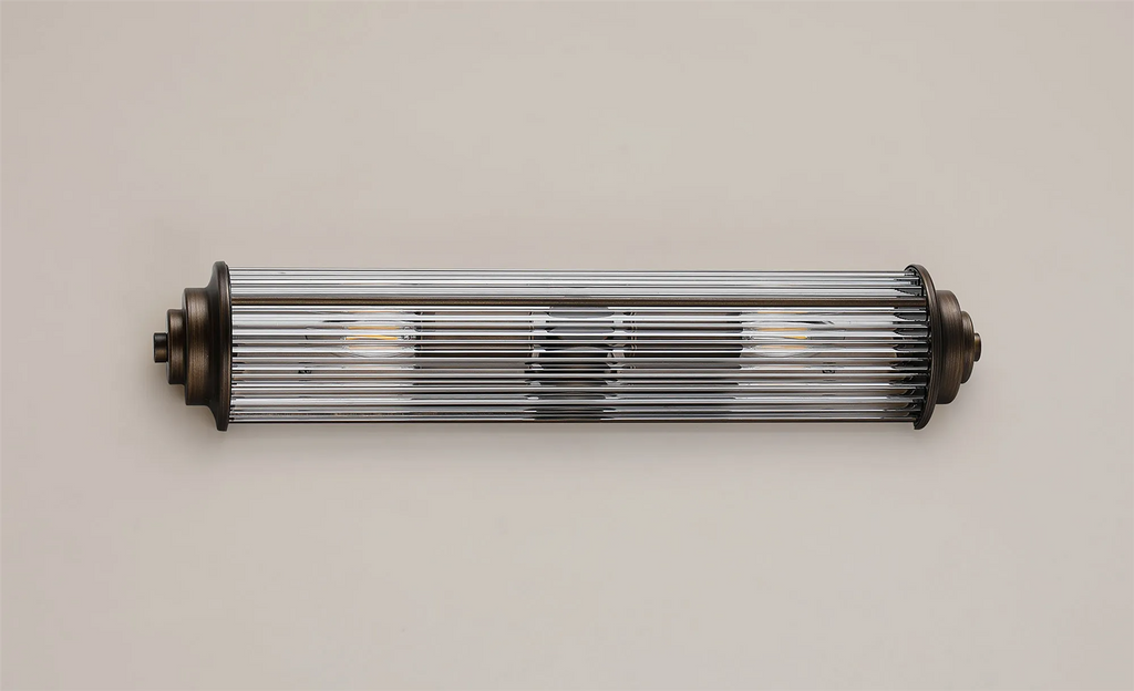 Pillar 2 Light Bathroom Wall Light In Bronze And Clear Glass Rods IP44 E14