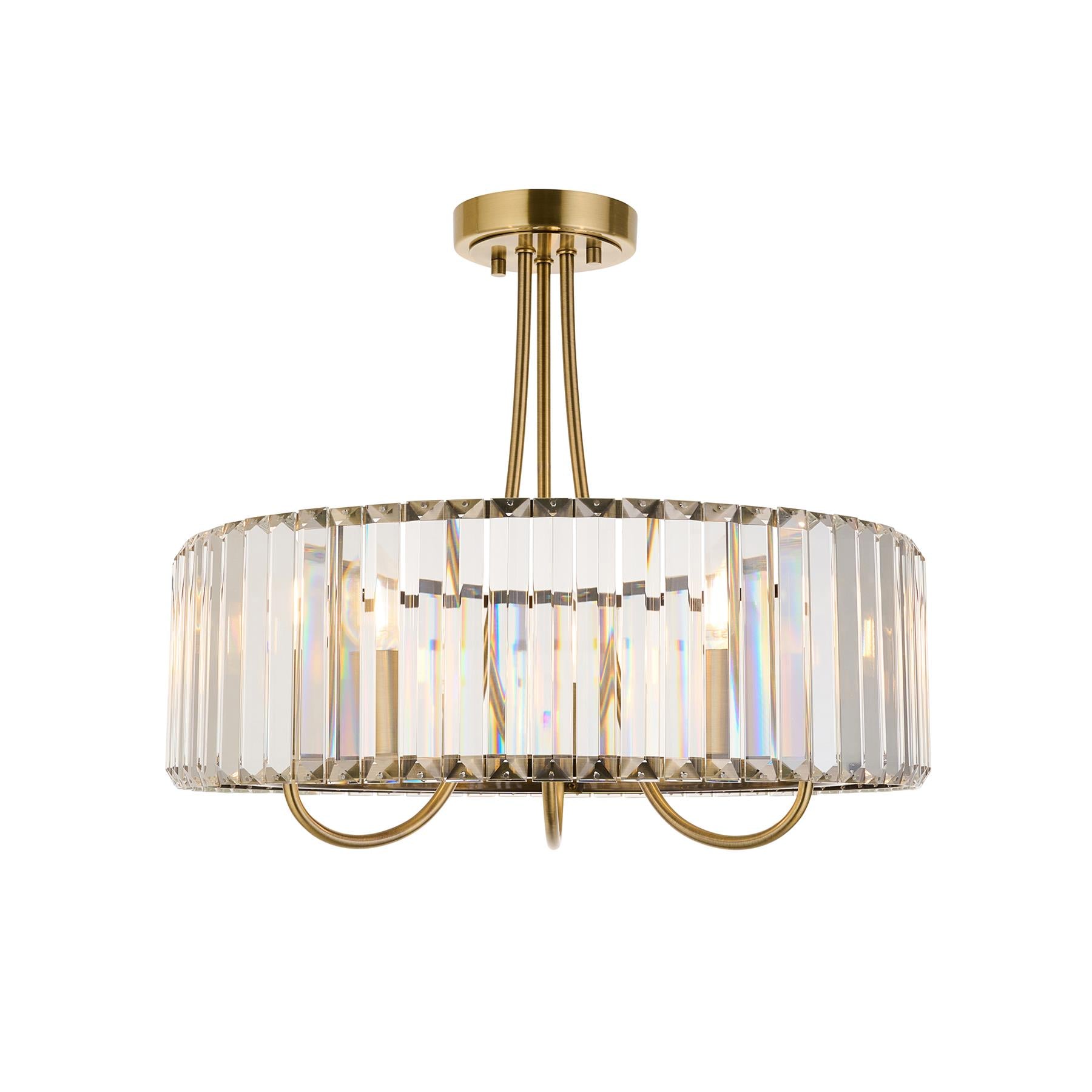 Visconti 3 Light Semi Flush Ceiling Light In Antique Brass Finish With Clear Glass 119609