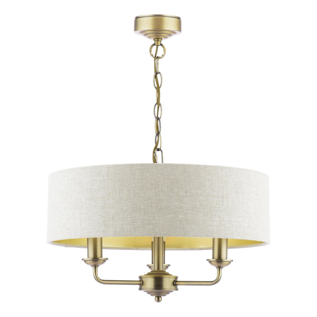 Laura Ashley Sorrento 3 Light Chandelier  Matt Antique Brass With Natural Shade LA3756751-Q