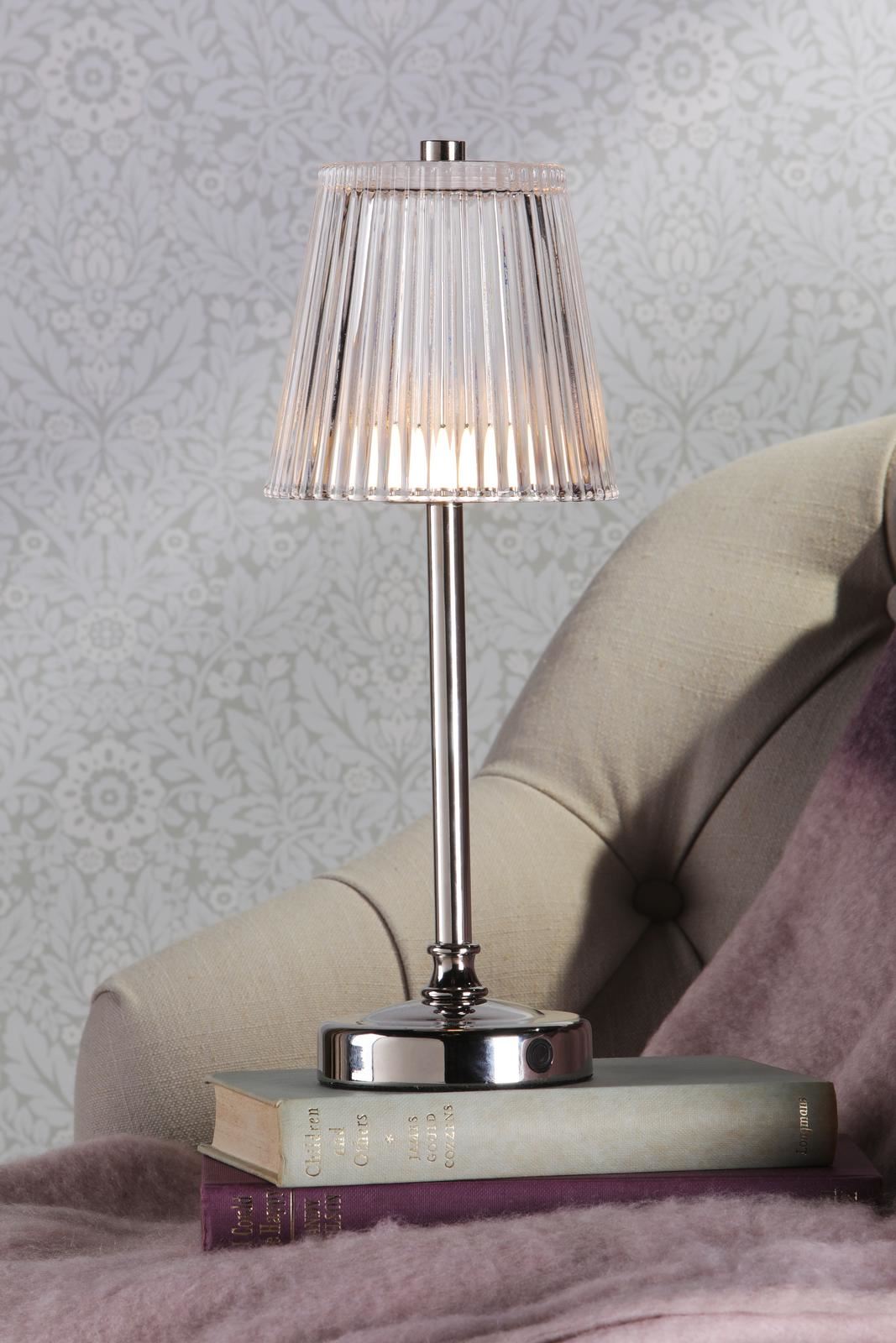 Laura Ashley Callaghan Rechargeable Table Lamp Polished Nickel and Ribbed Glass LED LA3756661-Q