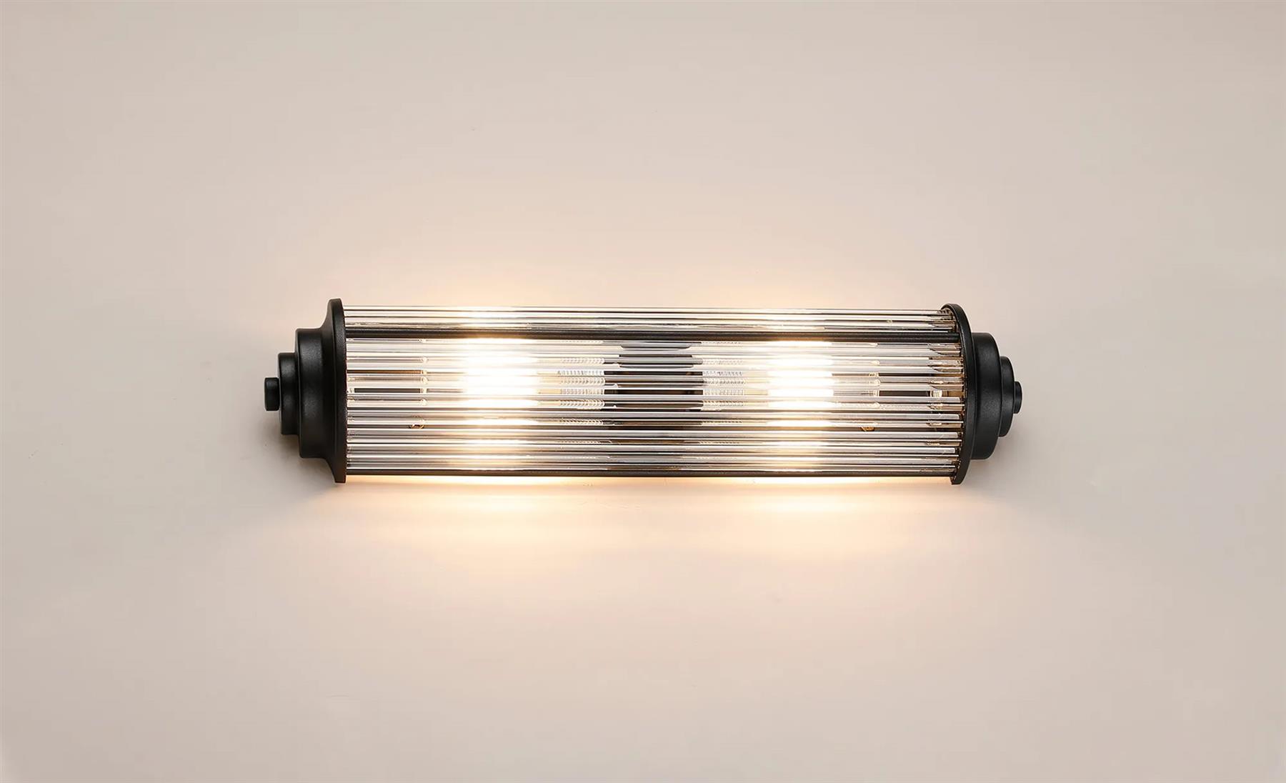 Pillar 2 Light Bathroom Wall Light In Satin Black And Clear Glass Rods IP44 G9