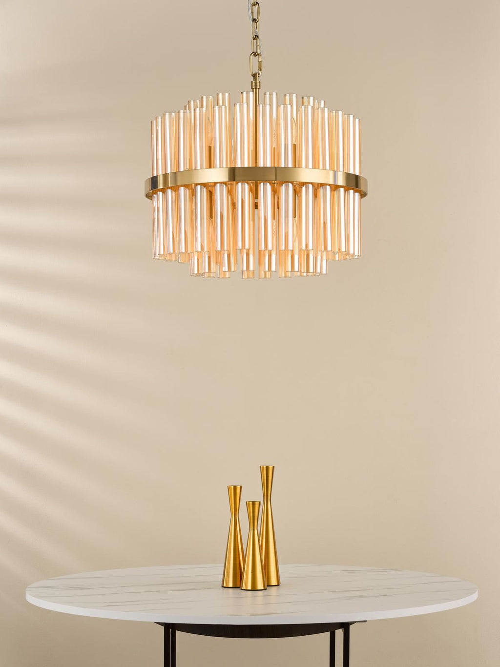 Imani 12 Light Pendant Natural Brass and Champagne Ribbed Glass IMA1235