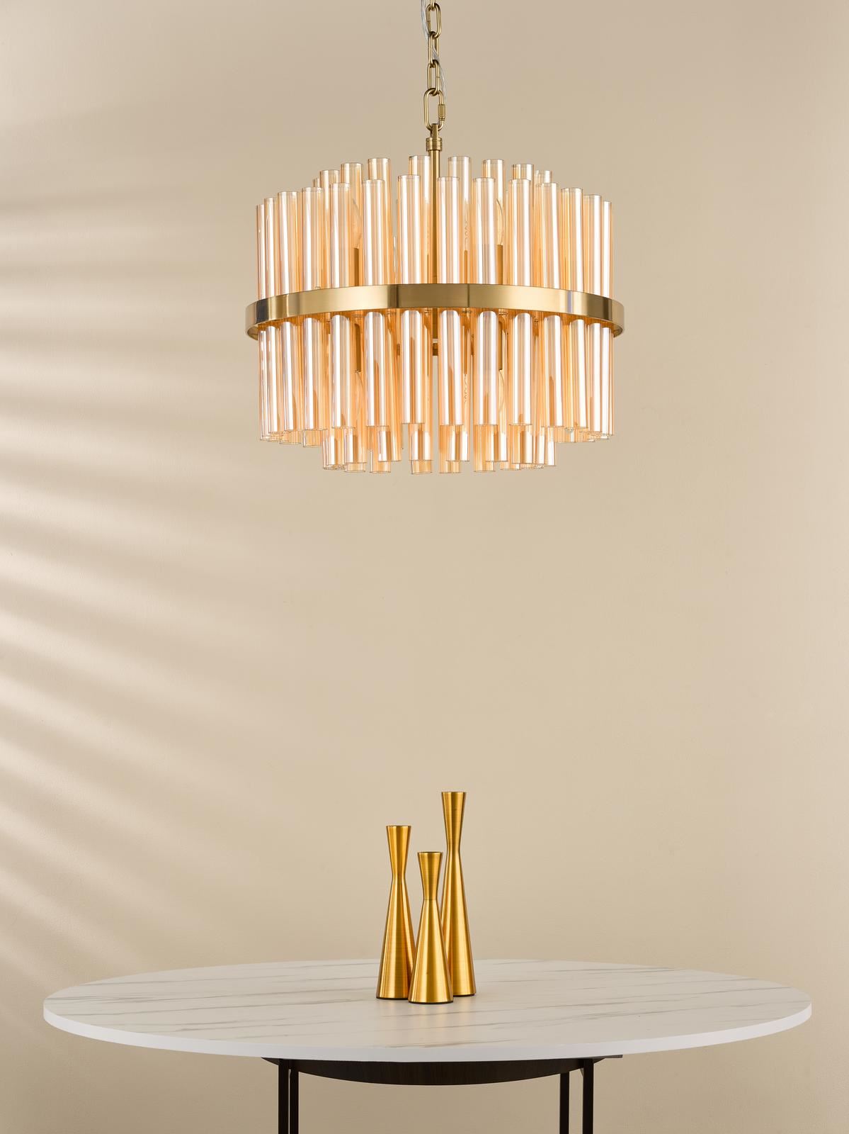 Imani 12 Light Pendant Natural Brass and Champagne Ribbed Glass IMA1235