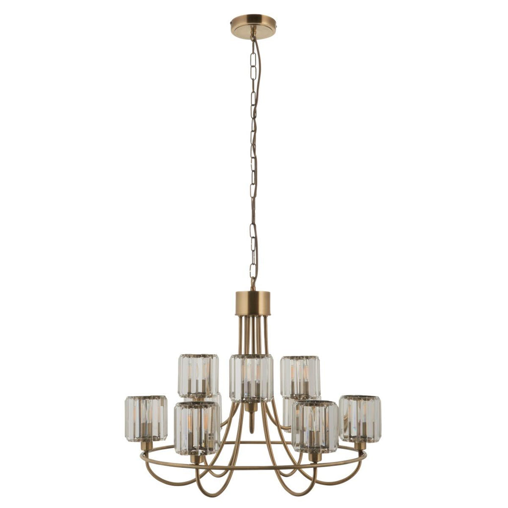 Endon 118934 Berenice 9 Light Tiered Ceiling Pendant Light In Antique Brass Finish With Cut Glass Shades