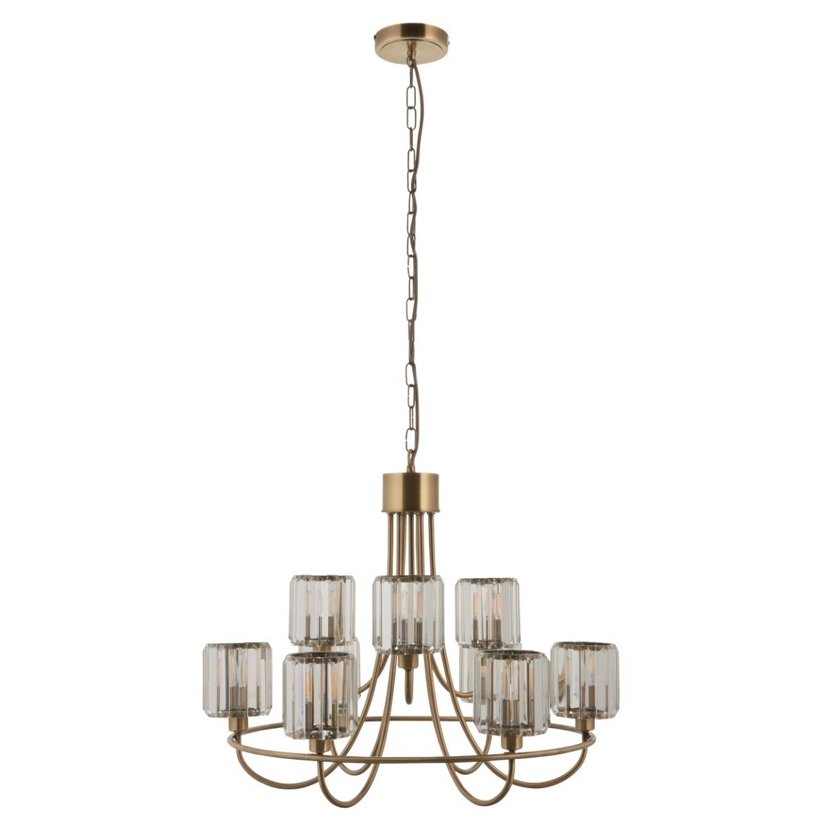 Endon 118934 Berenice 9 Light Tiered Ceiling Pendant Light In Antique Brass Finish With Cut Glass Shades