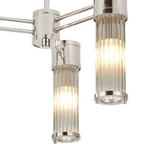 Pillar 3 Light Bathroom Semi Flush Ceiling Light In Polished Nickel And Clear Glass Rods IP44 E14