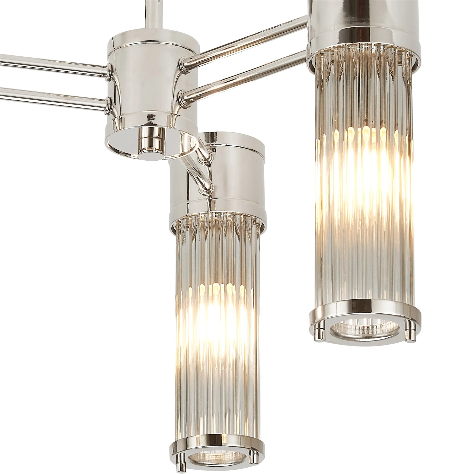 Pillar 3 Light Bathroom Semi Flush Ceiling Light In Polished Nickel And Clear Glass Rods IP44 E14