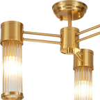 Pillar 3 Light Bathroom Semi Flush Ceiling Light In Gold And Clear Glass Rods IP44 E14
