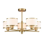 Franklite Polaris 5 Light Semi Flush Ceiling Light In Aged Brass With Fabric Shades FL2498-5