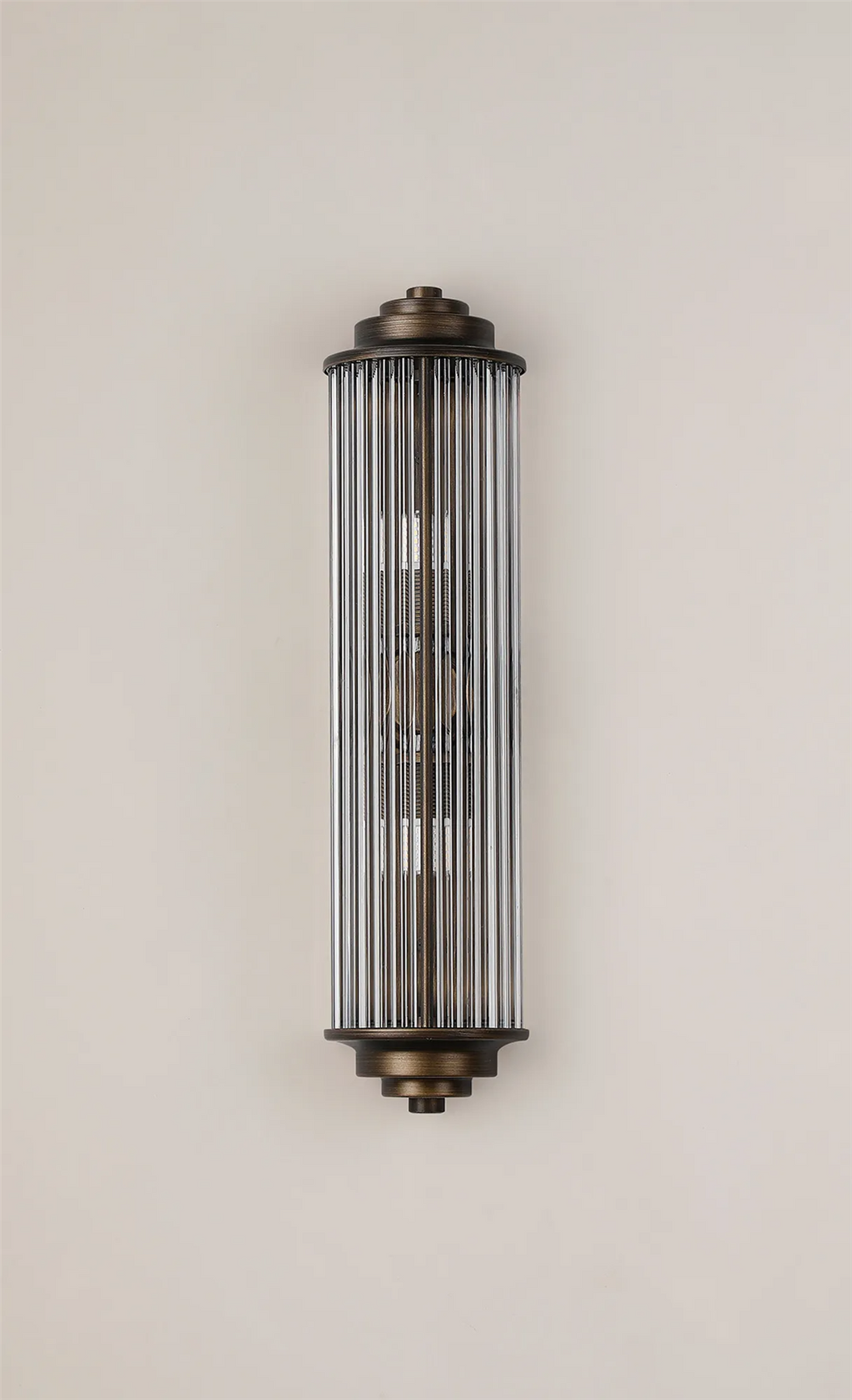 Pillar 2 Light Bathroom Wall Light In Bronze And Clear Glass Rods IP44 G9