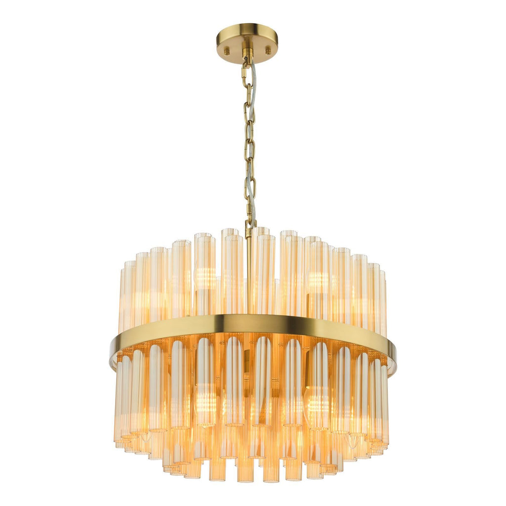 Imani 12 Light Pendant Natural Brass and Champagne Ribbed Glass IMA1235