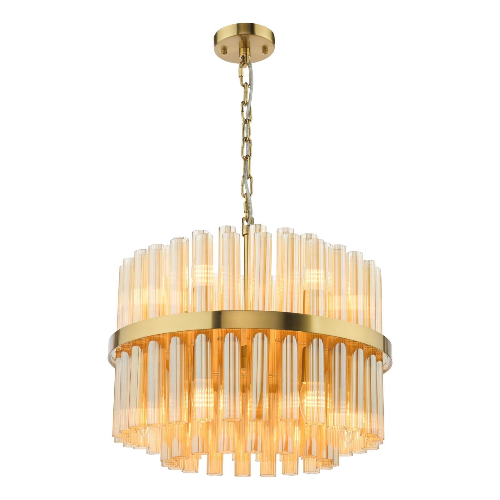 Imani 12 Light Pendant Natural Brass and Champagne Ribbed Glass IMA1235