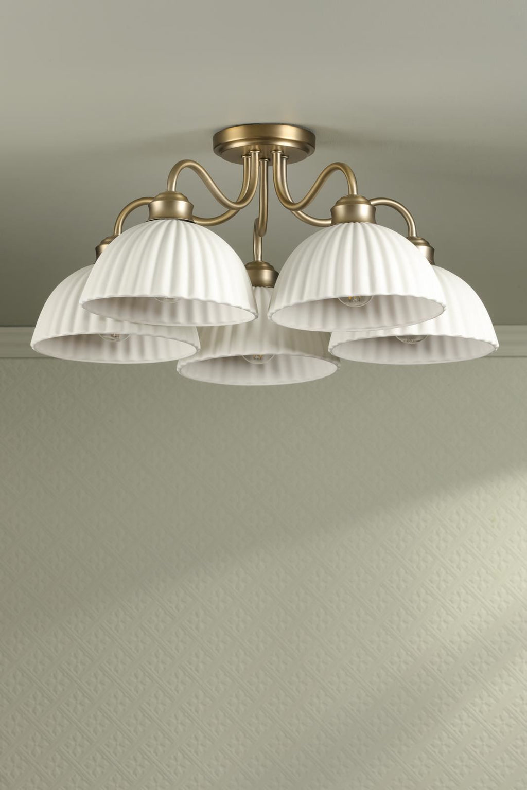Laura Ashley Durford 5 Light Semi-Flush Matt Antique Brass and White Ceramic LA3756725-Q