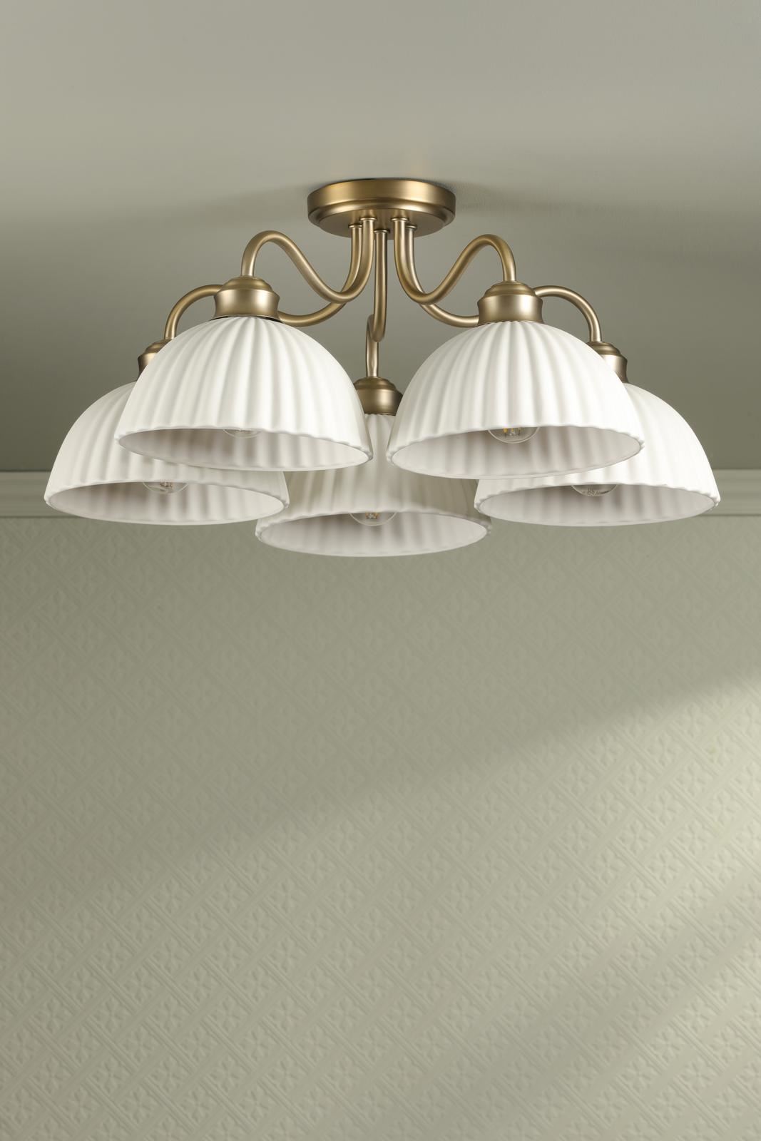 Laura Ashley Durford 5 Light Semi-Flush Matt Antique Brass and White Ceramic LA3756725-Q