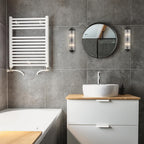 Pillar 2 Light Bathroom Wall Light In Satin Black And Clear Glass Rods IP44 G9
