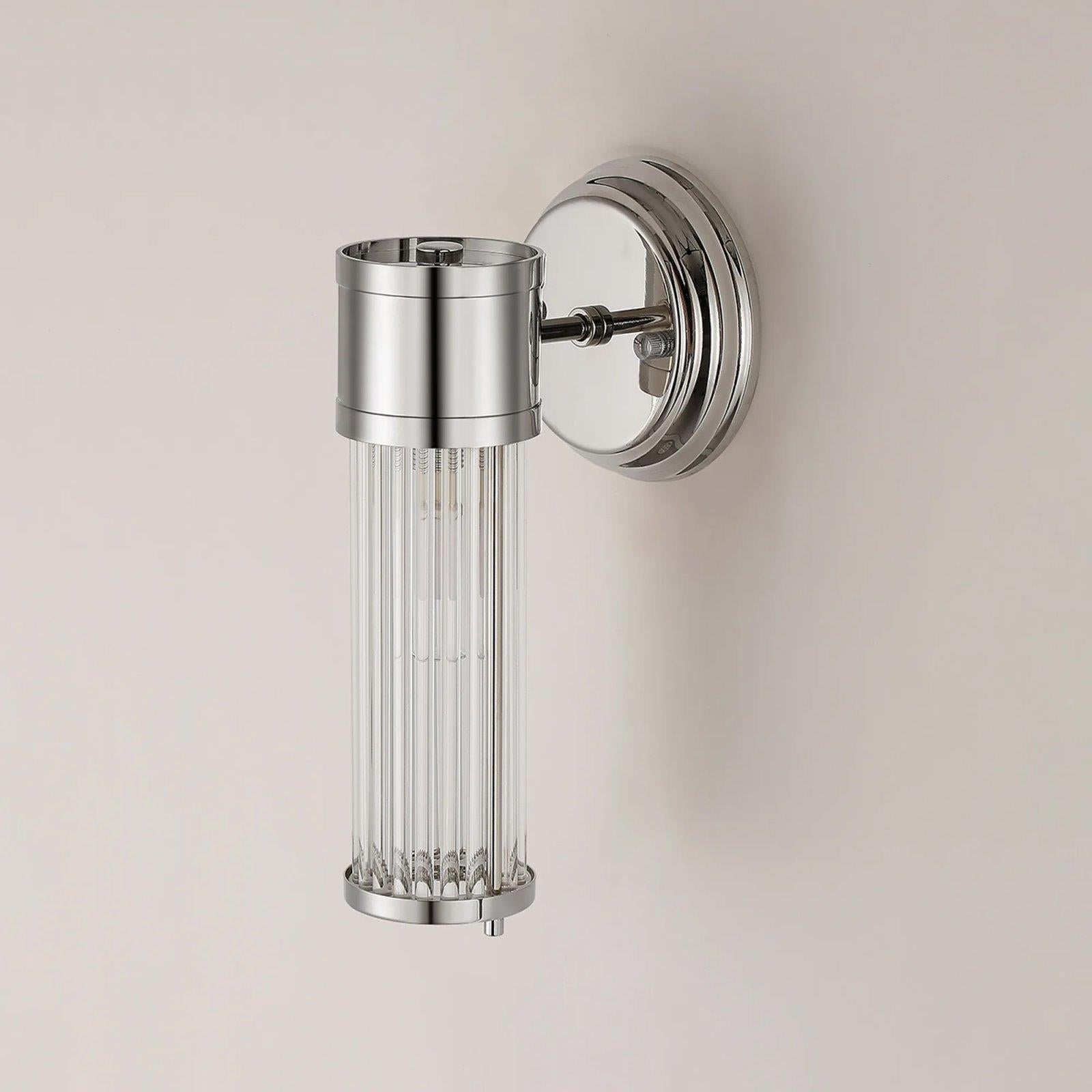 Pillar 1 Light Bathroom Wall Light In Polished Nickel And Clear Glass Rods IP44 E14