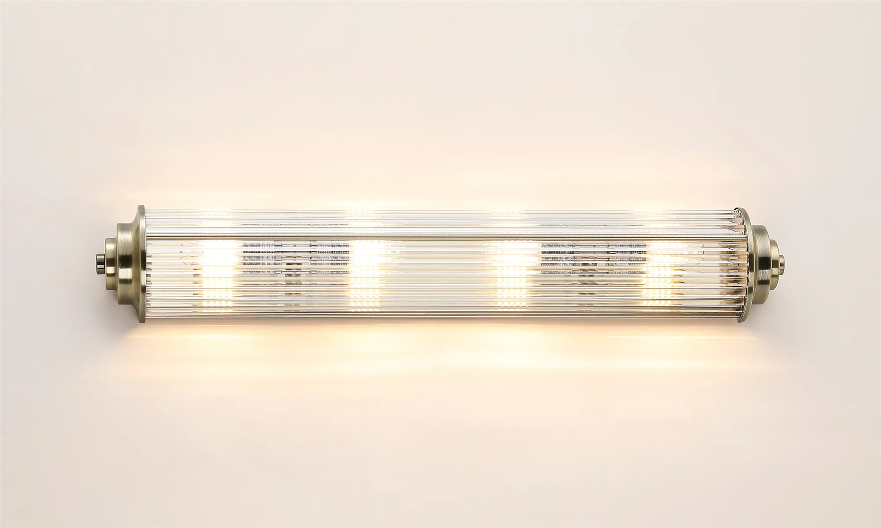 Pillar 4 Light Bathroom Wall Light In Antique Brass And Clear Glass Rods IP44 G9