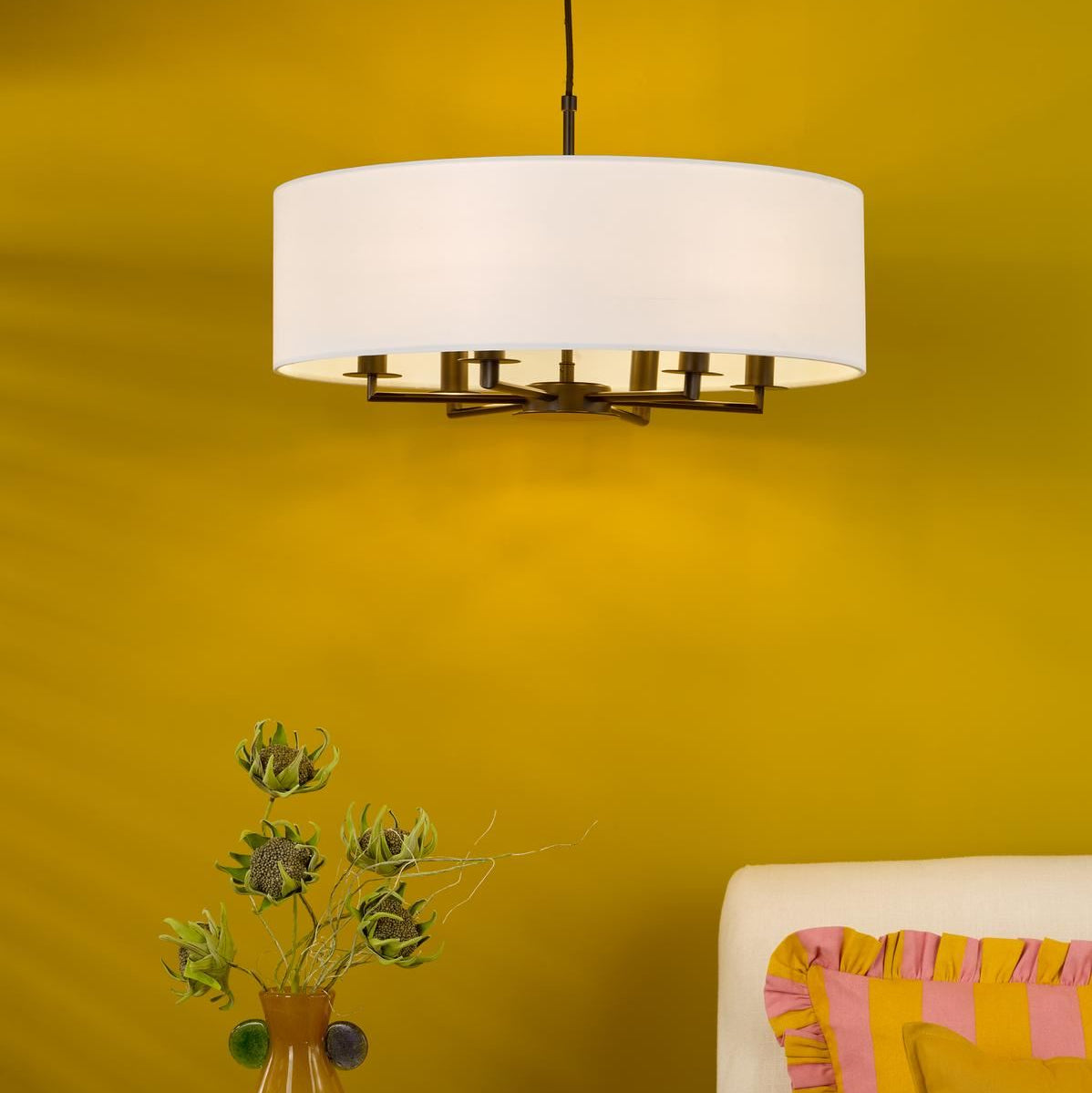 Tyler 6 Light Ceiling Pendant Matt Black and White With Shade TYL6422