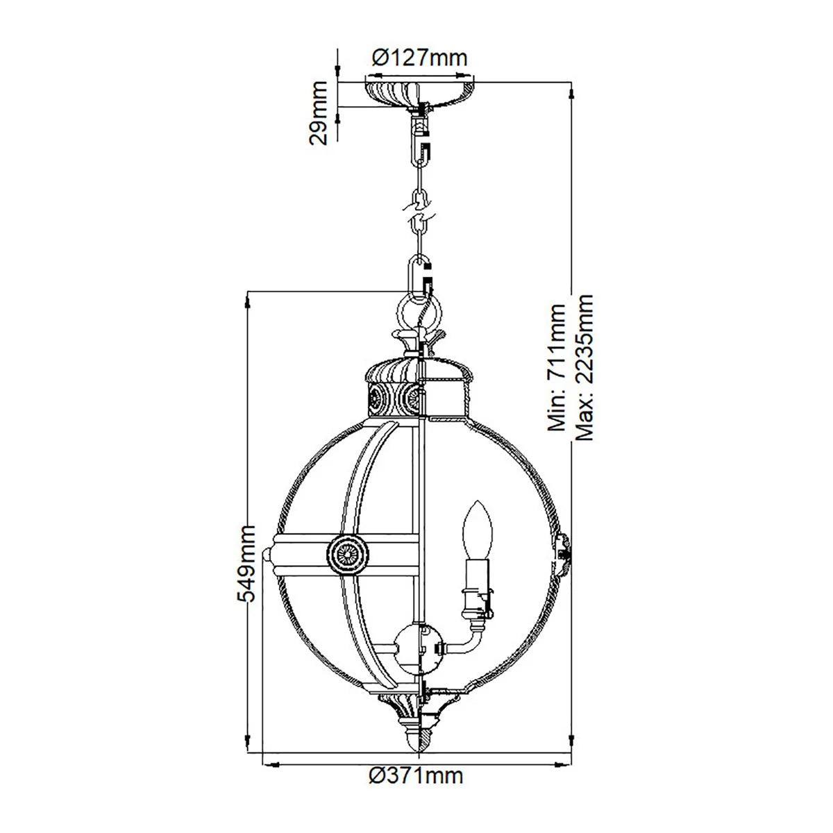 Adams 3 Light Ceiling Pendant Chandelier in Bronze Finish FE/ADAMS/3P BRZ