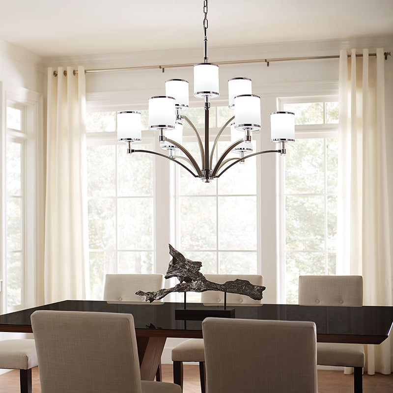 Prospect Park 9 Light Chandelier In Satin Nickel And Chrome Finish FE/PROSPECTPK9