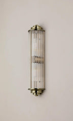 Pillar 2 Light Bathroom Wall Light In Antique Brass And Clear Glass Rods IP44 G9