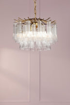 Laura Ashley Penlee 4 Light Pendant Matt Antique Brass and Ribbed Glass LA3756709-Q