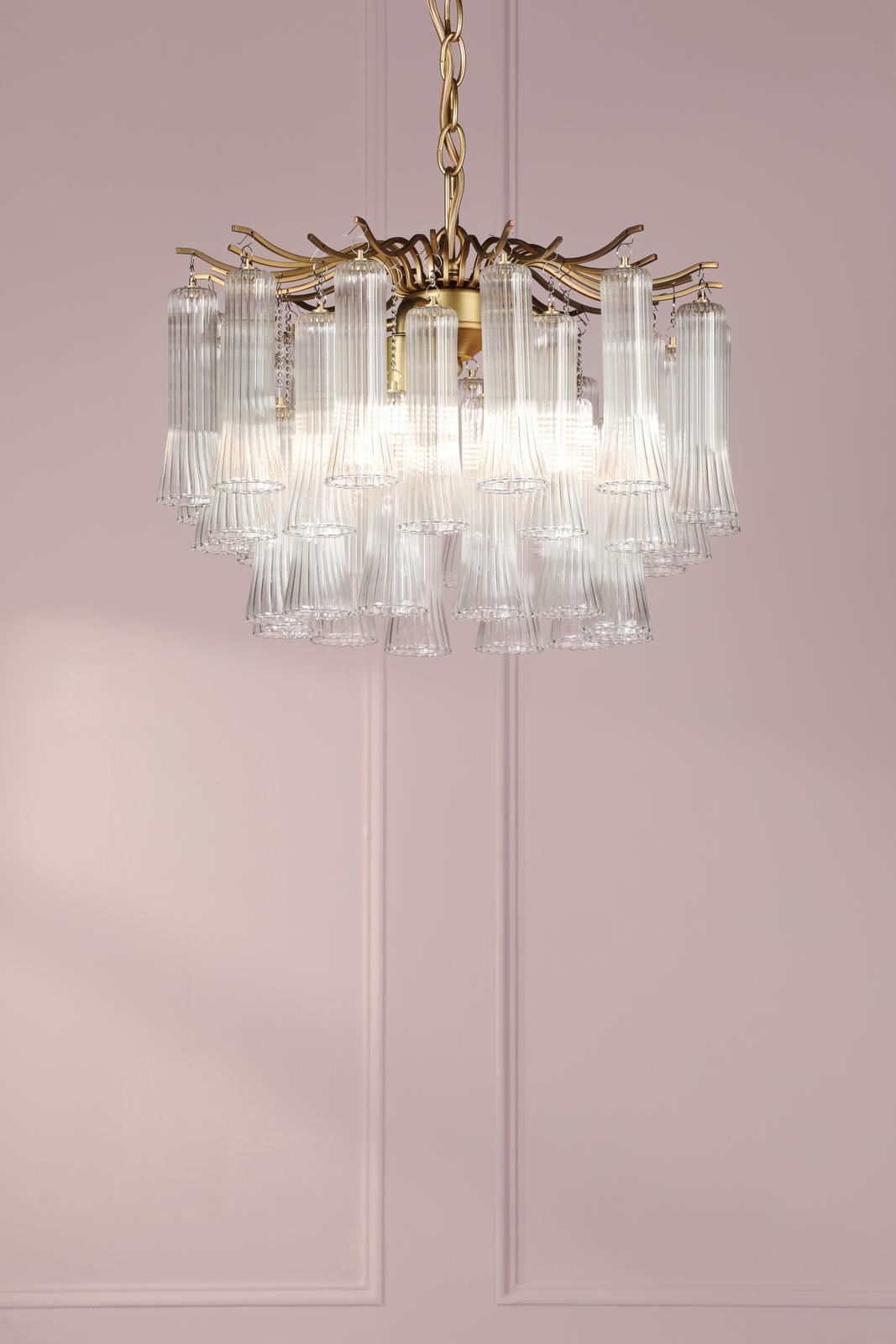 Laura Ashley Penlee 4 Light Pendant Matt Antique Brass and Ribbed Glass LA3756709-Q